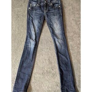 Miss Me Signature Skinny Jeans Womens Size 25/33 Dark Wash Embellished